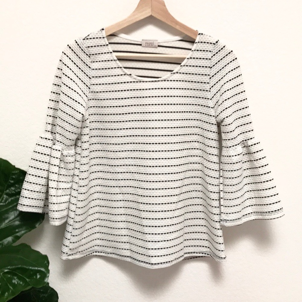 Black and White Striped Bell Sleeve Top